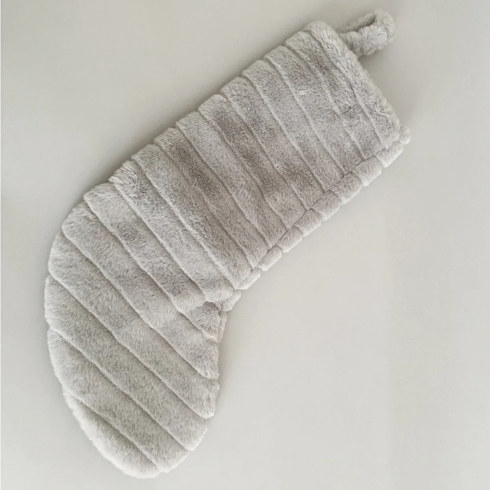 Target Wondershop Gray Fuzzy Christmas Stocking with Striped Seams